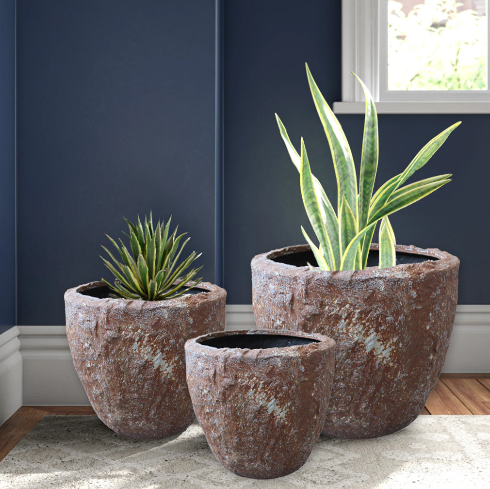 Set Of Three 21" Stone Indoor Outdoor Round Pot Planter