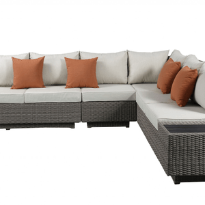 Beige Modular L Shaped Three Piece Corner Sectional With Console