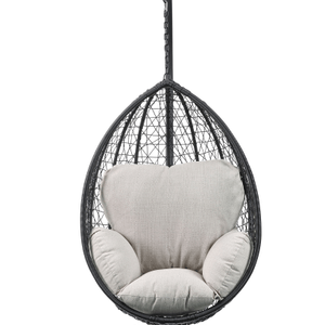 38" Black Metal Swing Chair With Beige Cushion