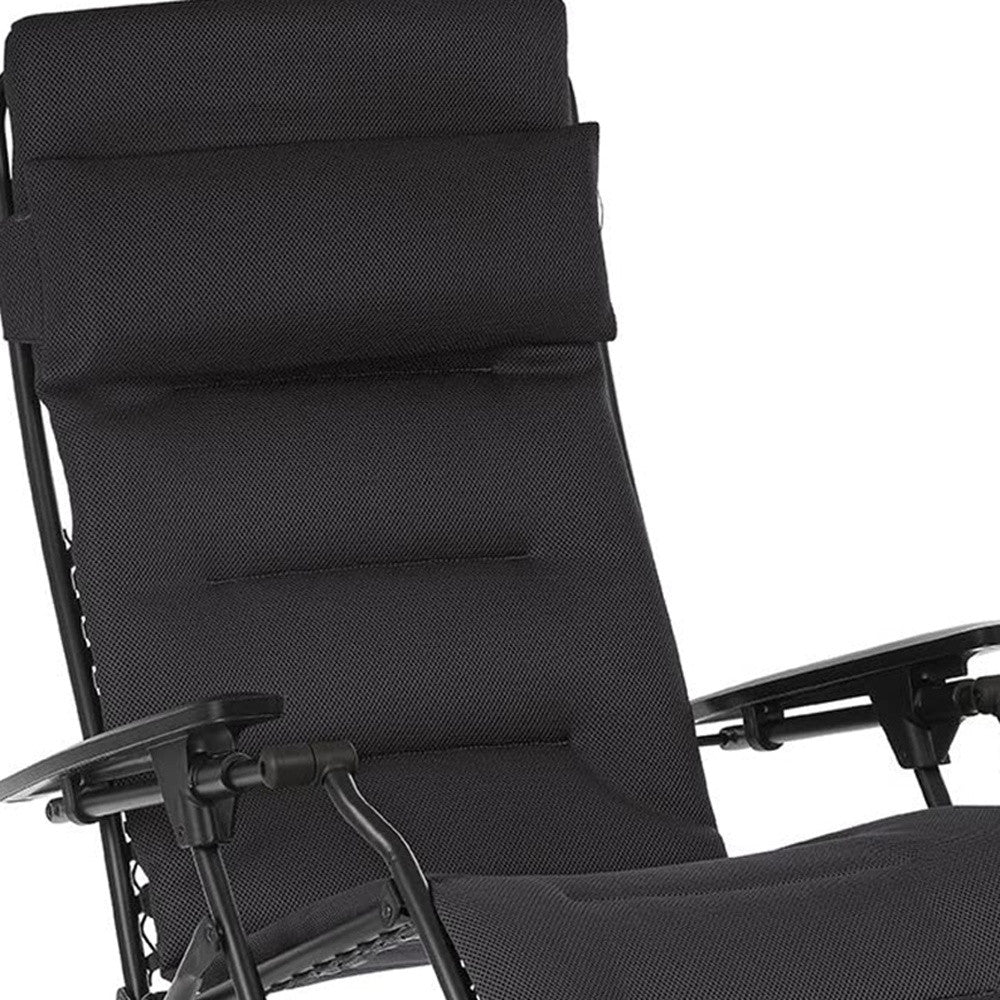 26" Black Steel Outdoor Zero Gravity Chair with Black Cushion