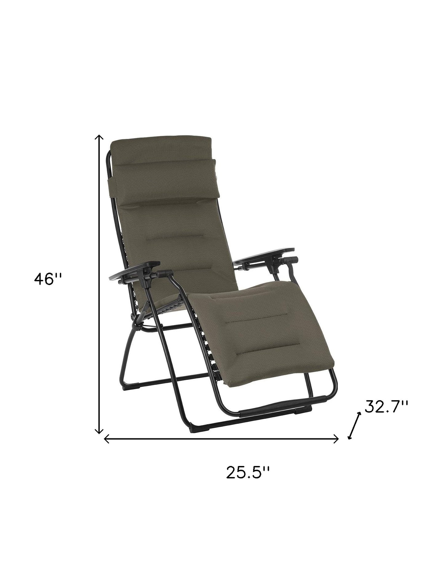 26" Gray Steel Outdoor Zero Gravity Chair with Gray Cushion