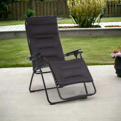 30" Black Steel Outdoor Zero Gravity Chair with Black Cushion