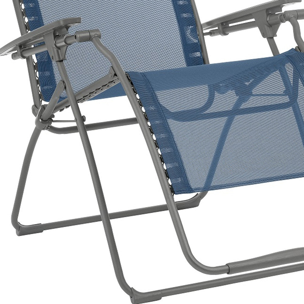 30" Blue and Gray Steel Outdoor Zero Gravity Chair