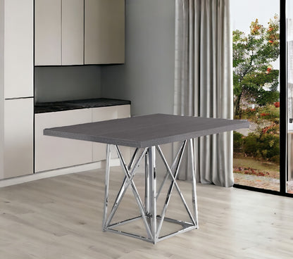 36" Gray And Silver Metal Pedestal Base Dining Table