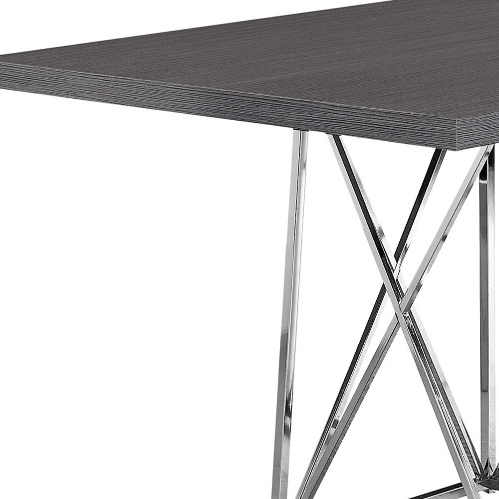 36" Gray And Silver Metal Pedestal Base Dining Table