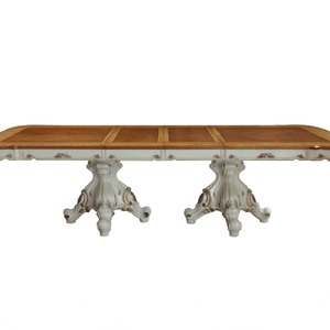 49" Brown And White Solid Wood Double Pedestal Base Dining Table