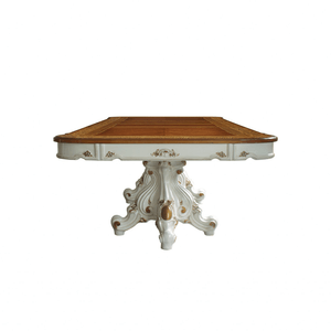 49" Brown And White Solid Wood Double Pedestal Base Dining Table