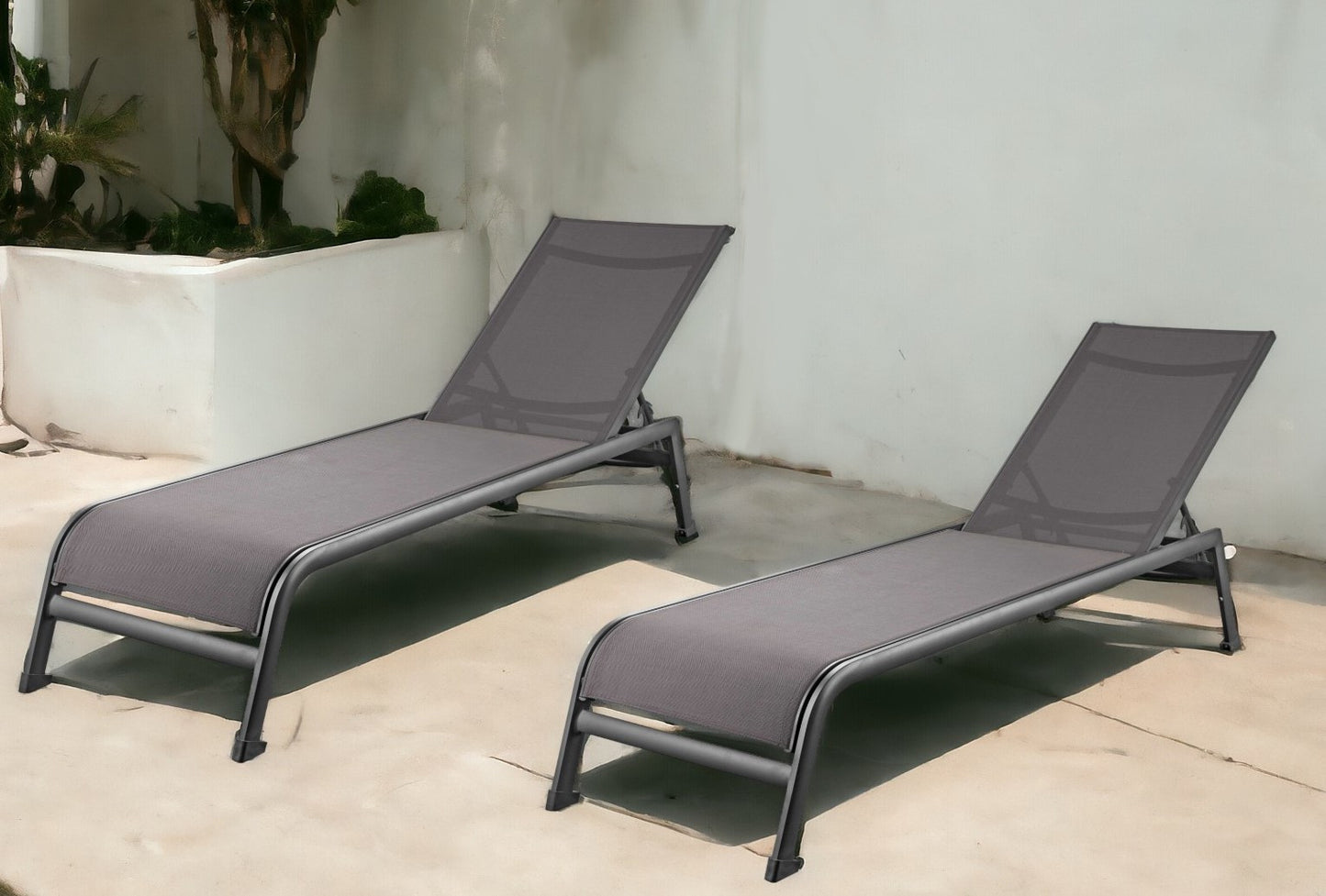 Set of Two 23" Taupe and Powdered Metal Indoor Outdoor Chaise Lounge