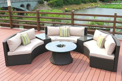 6 Piece Black Half Moon Outdoor Sectional Set With Ice Bucket