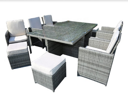 11 Piece Clear And Gray Glass Dining Set