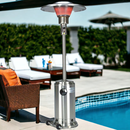 40000 BTU Silver Steel Propane Cylindrical Pole Standing Patio Heater