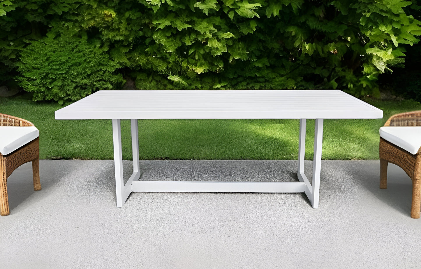 83" White Metal Outdoor Dining Table