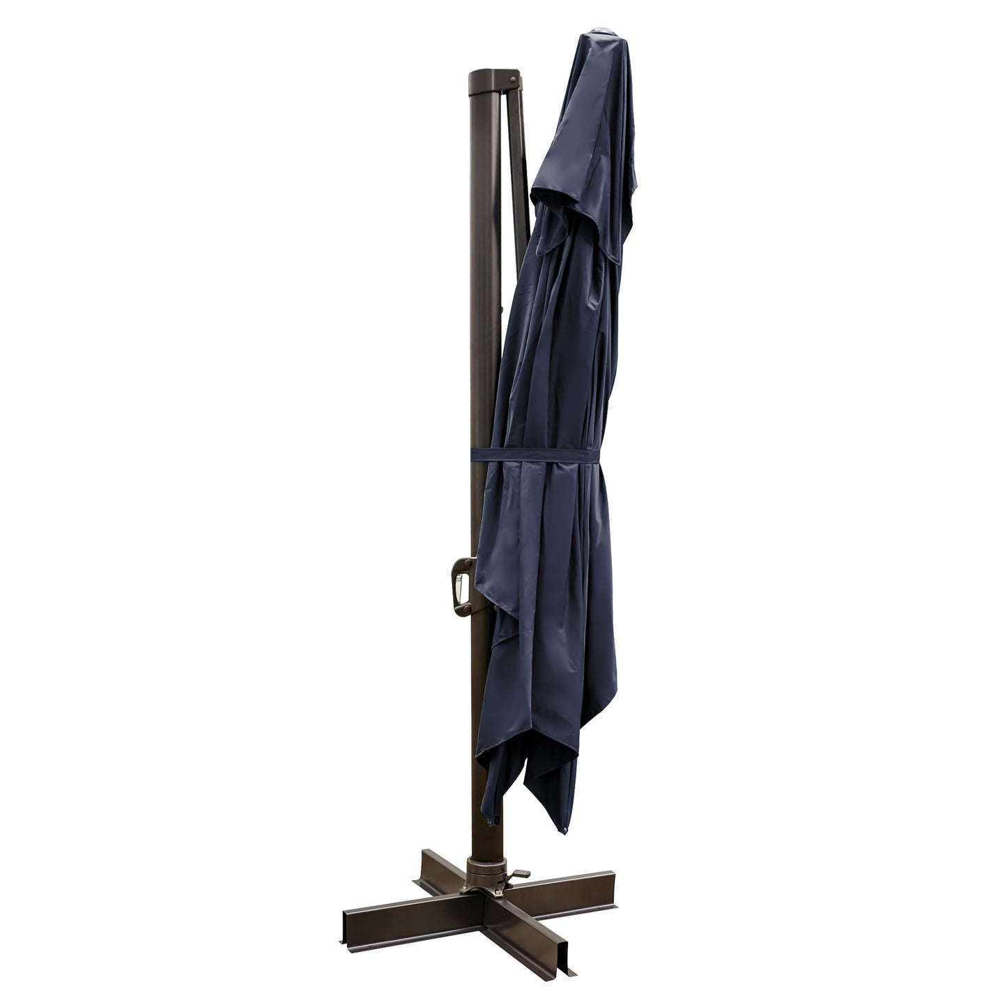 10' Black Polyester Square Tilt Cantilever Patio Umbrella With Stand