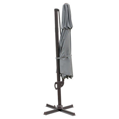 10' Dark Gray Polyester Square Tilt Cantilever Patio Umbrella With Stand