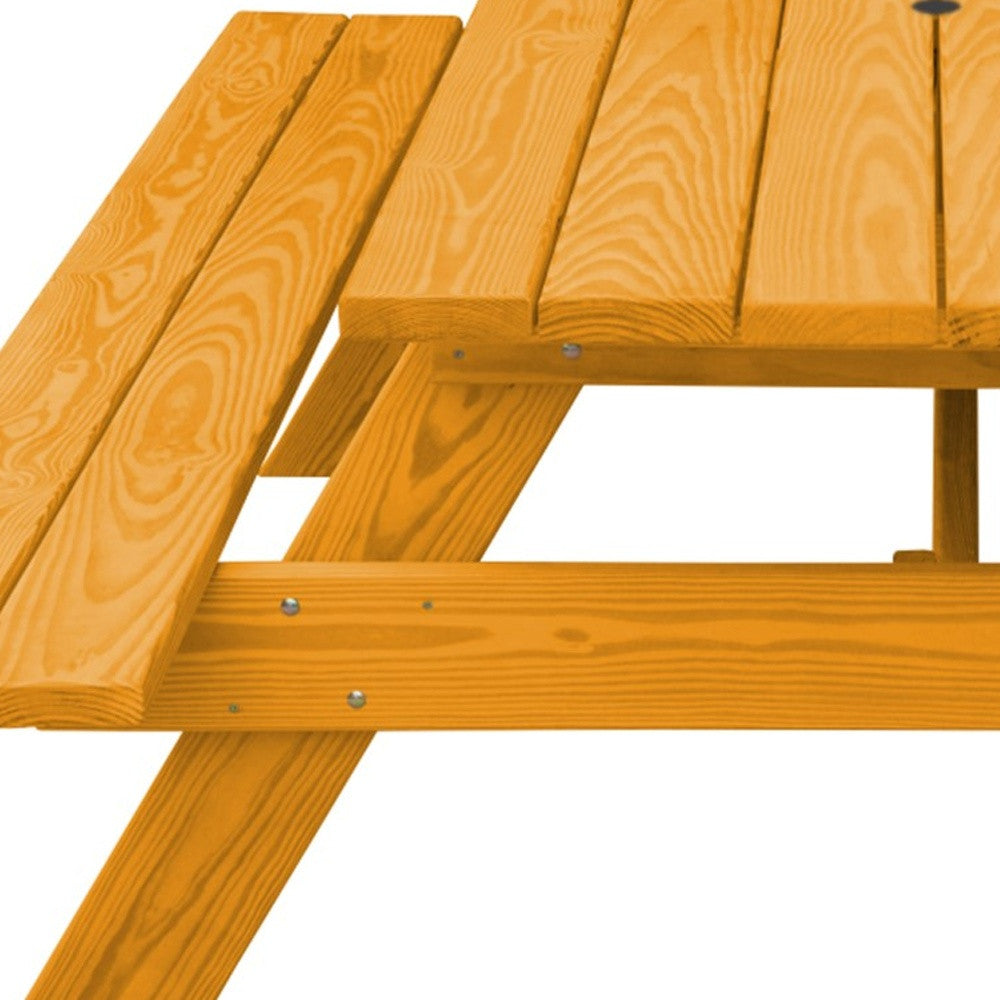 94" Natural Solid Wood Outdoor Picnic Table with Umbrella Hole