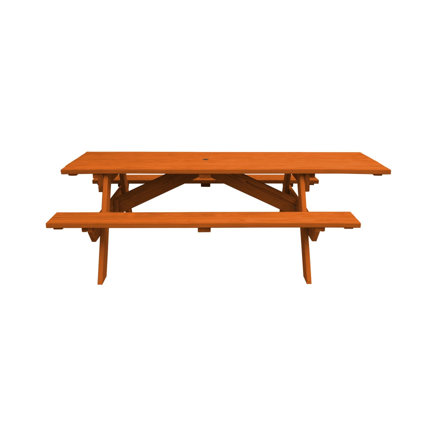 94" Redwood Solid Wood Outdoor Picnic Table with Umbrella Hole